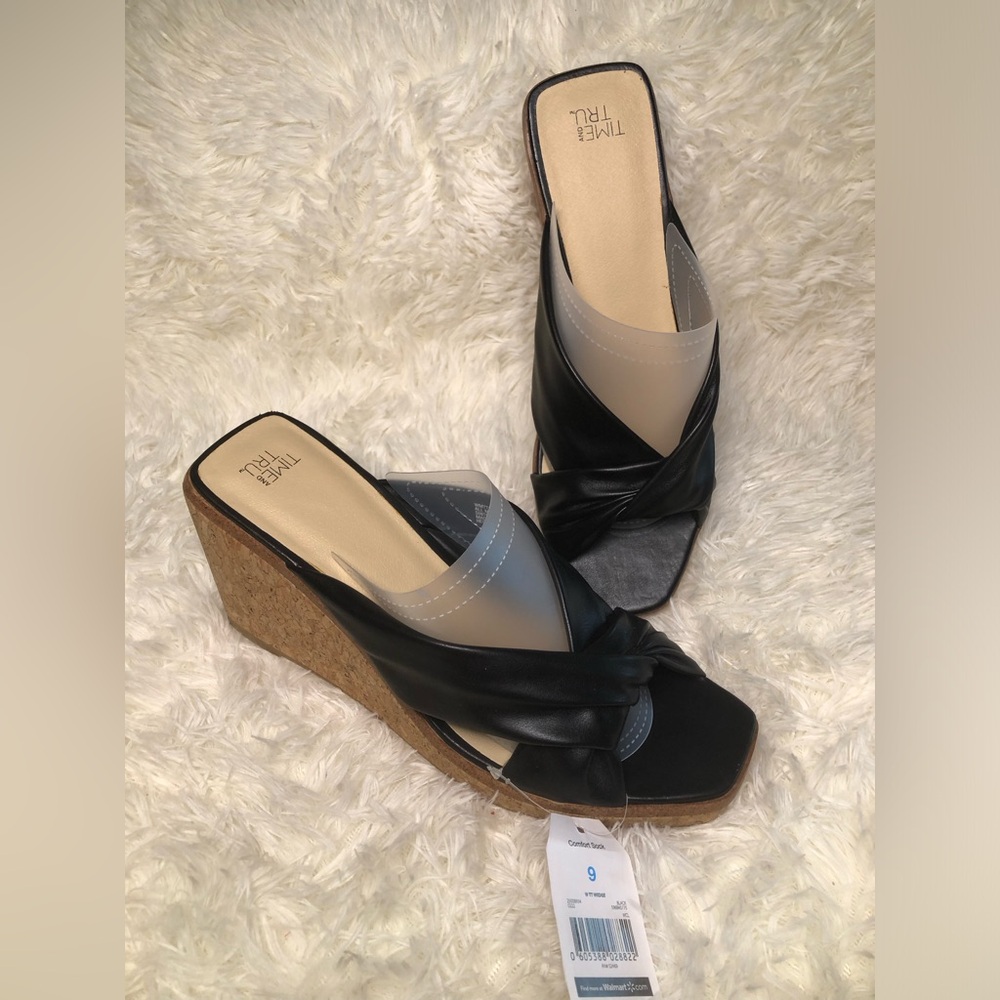 Black Twist-Knot Slide Wedges size 9 NWT - Picture 4 of 16